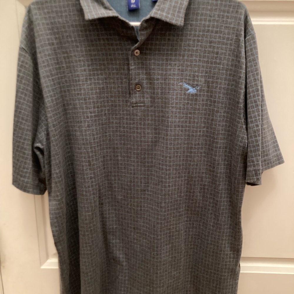 FootJoy FJ 1857 collection Patterned Charcoal Grid Polo with Light Blue Logo